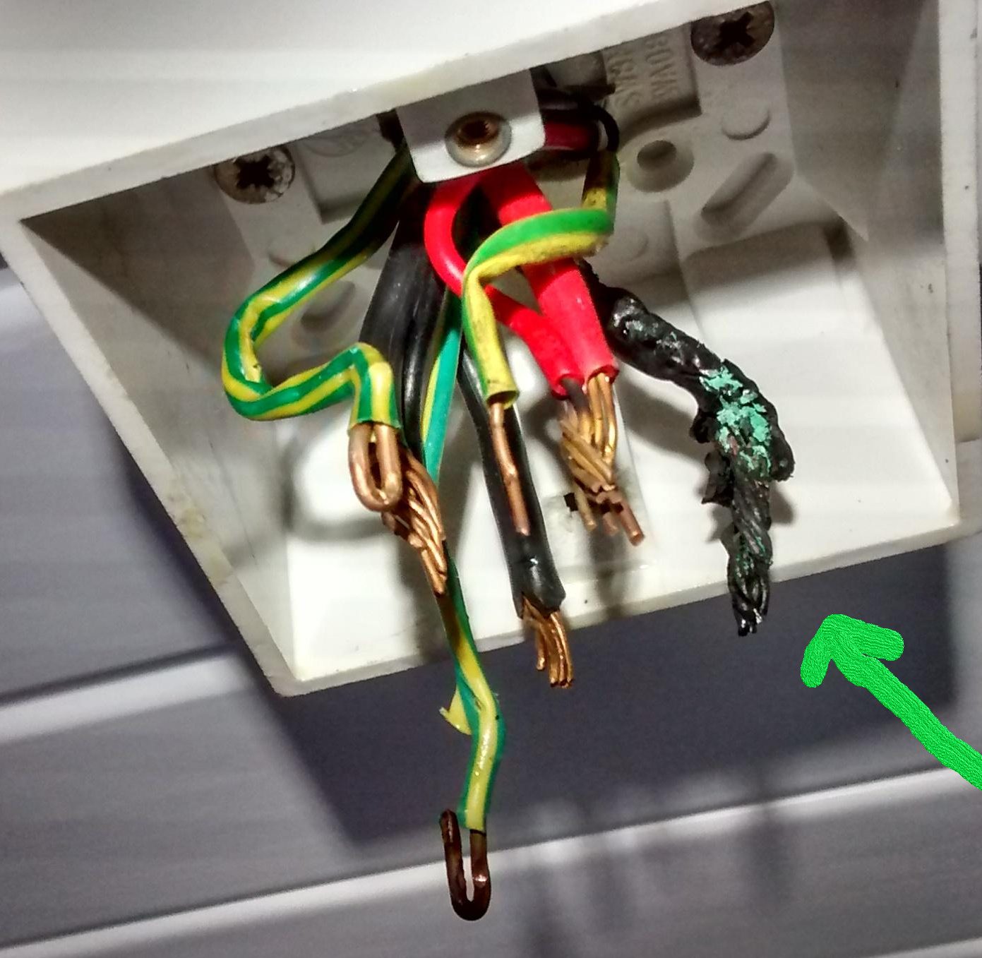 exposed and melted wires in Antrim, Northern Ireland.