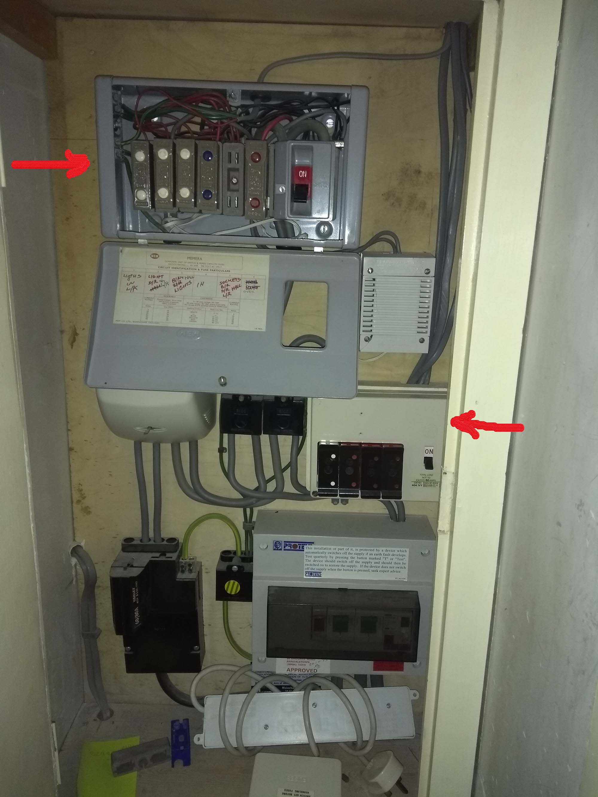 Old fuse box before replacement in Antrim, Northern Ireland.